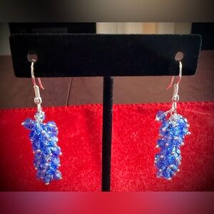 Dazzling Italian Jewelry silver-plated earrings w/blue crystals & silver beads.